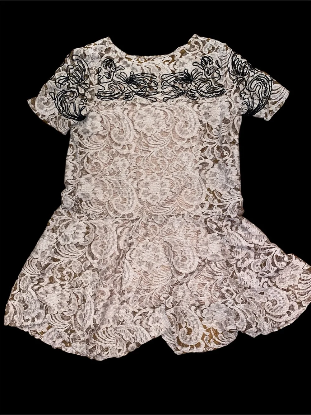 Free People Cream Lace Dress with Black Appliqué